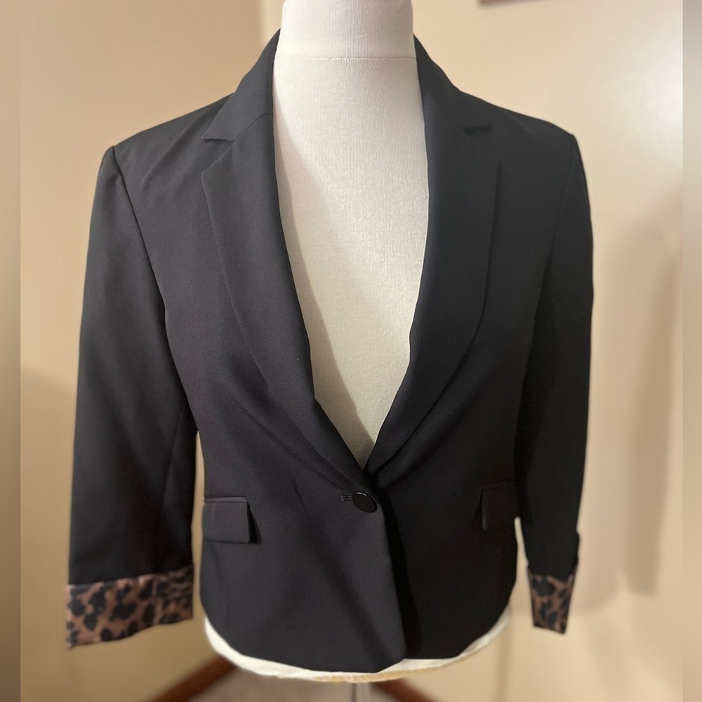 INC Black Blazer Jacket With Leopard Slleves/Interior Sz XS